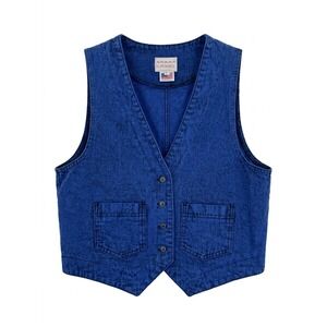 Sundance Vintage Denim Blue Acid Wash Button Front Vest Large 100% Cotton USA